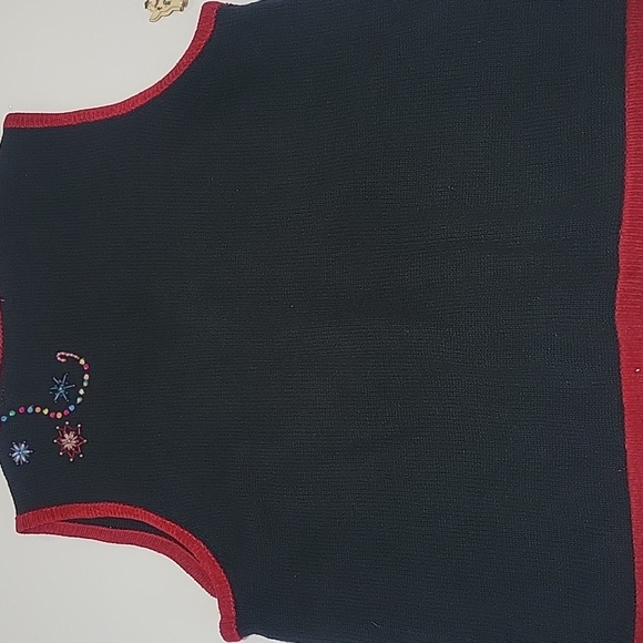 Vintage White Stag Snowman Black Vest with Red Trim And Sequin - Picture 6 of 13